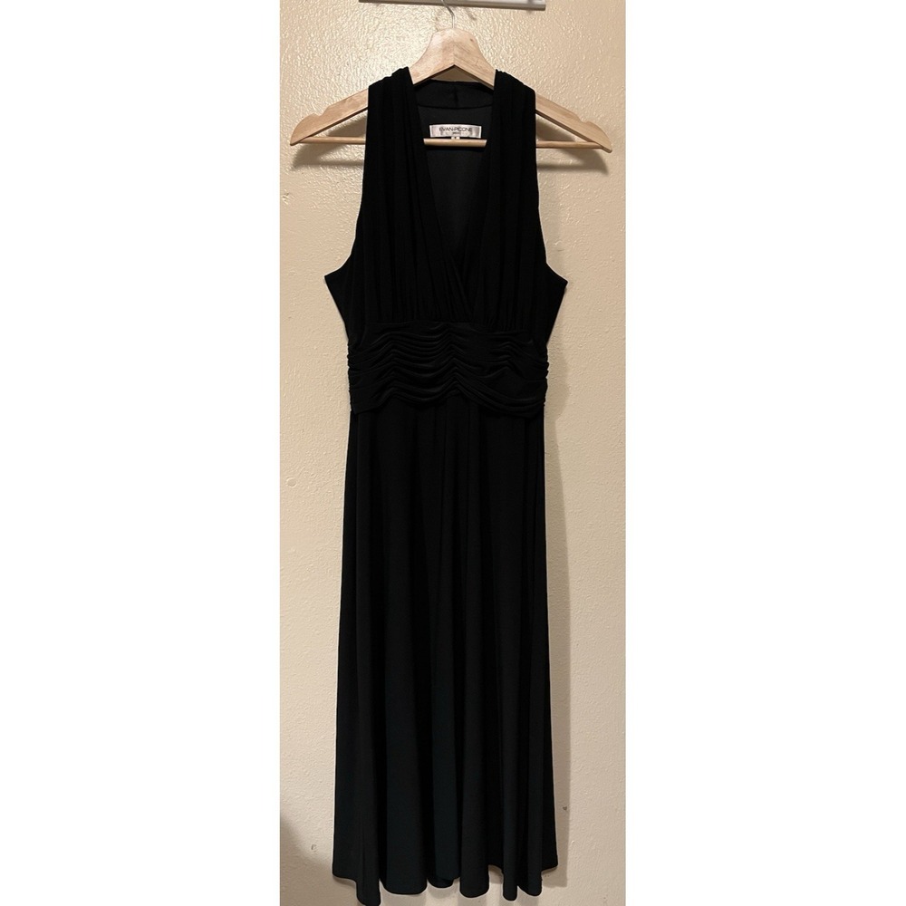 Evan Picone Halter Stretch Black Stretch Fit & Flare Ruched Dress Women's Sz 8